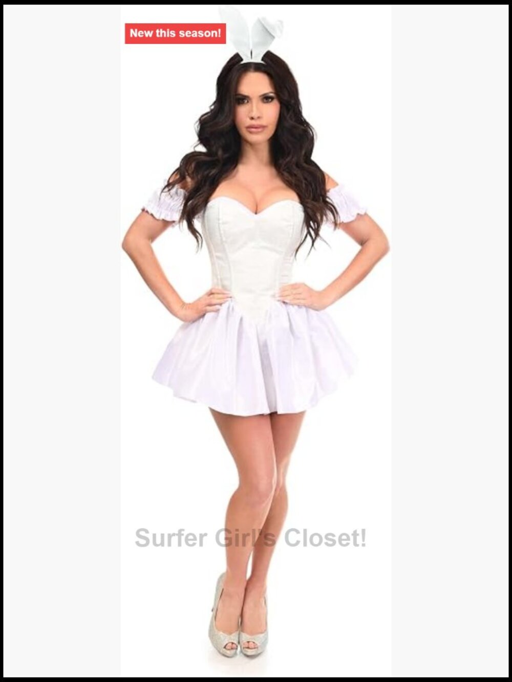 Steel Boned Corset Dress Bunny Costume Set with Ears & Tail